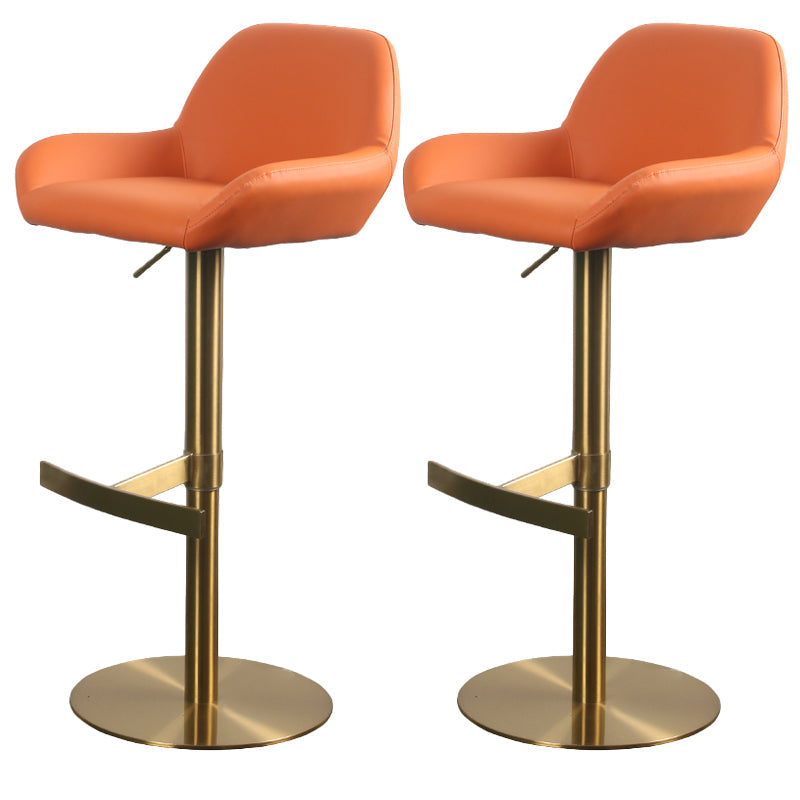 Glam Style Counter Stool Faux Leather Adjustable Height Bar Stool with Swivel Orange Gold 2 Piece Set Clearhalo 'Bar Furniture' 'Bar Stools' 'bar_stools' 'furn' 'furn_bar_stools' 'Furniture' 'Kitchen & Dining Furniture' 6870007