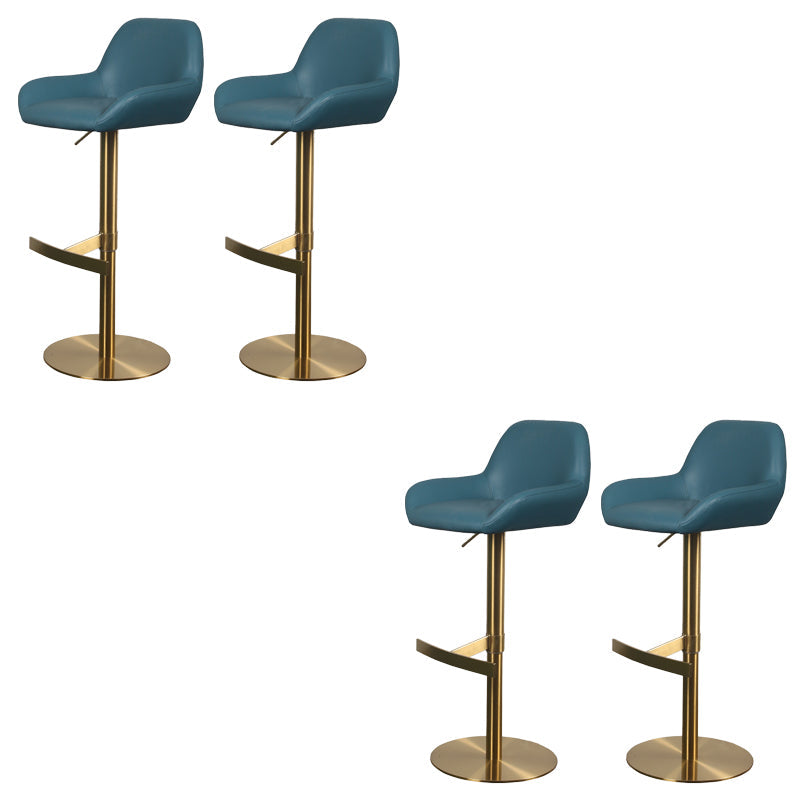 Glam Style Counter Stool Faux Leather Adjustable Height Bar Stool with Swivel Blue Gold 4 Piece Set Clearhalo 'Bar Furniture' 'Bar Stools' 'bar_stools' 'furn' 'furn_bar_stools' 'Furniture' 'Kitchen & Dining Furniture' 6870023
