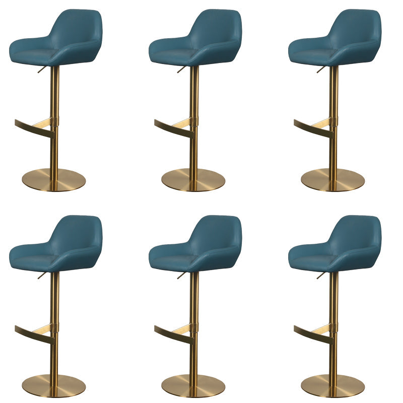 Glam Style Counter Stool Faux Leather Adjustable Height Bar Stool with Swivel Blue Gold 6 Piece Set Clearhalo 'Bar Furniture' 'Bar Stools' 'bar_stools' 'furn' 'furn_bar_stools' 'Furniture' 'Kitchen & Dining Furniture' 6870043