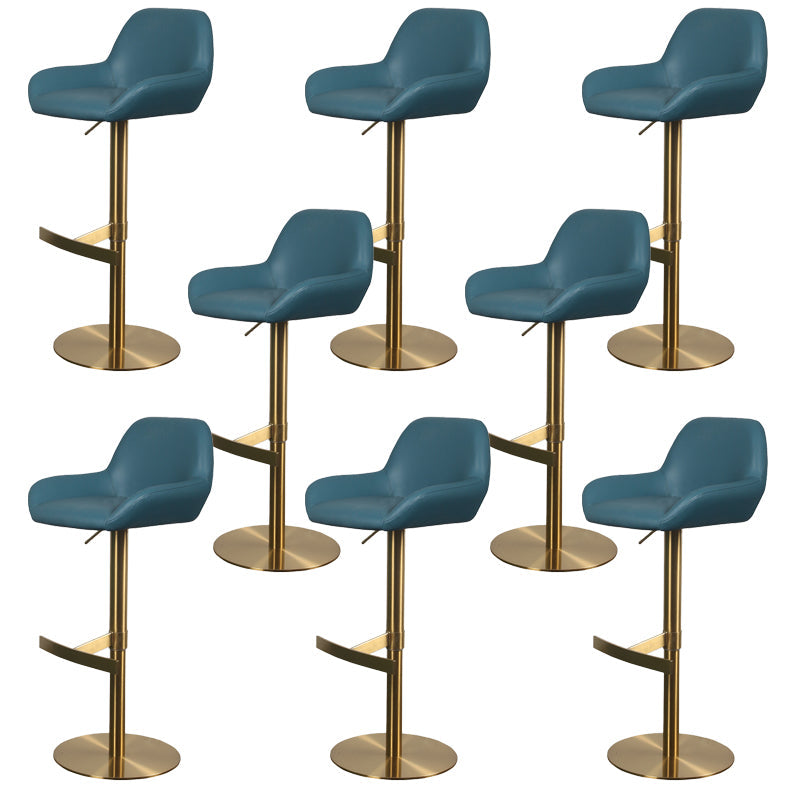 Glam Style Counter Stool Faux Leather Adjustable Height Bar Stool with Swivel Blue Gold 8 Piece Set Clearhalo 'Bar Furniture' 'Bar Stools' 'bar_stools' 'furn' 'furn_bar_stools' 'Furniture' 'Kitchen & Dining Furniture' 6870063