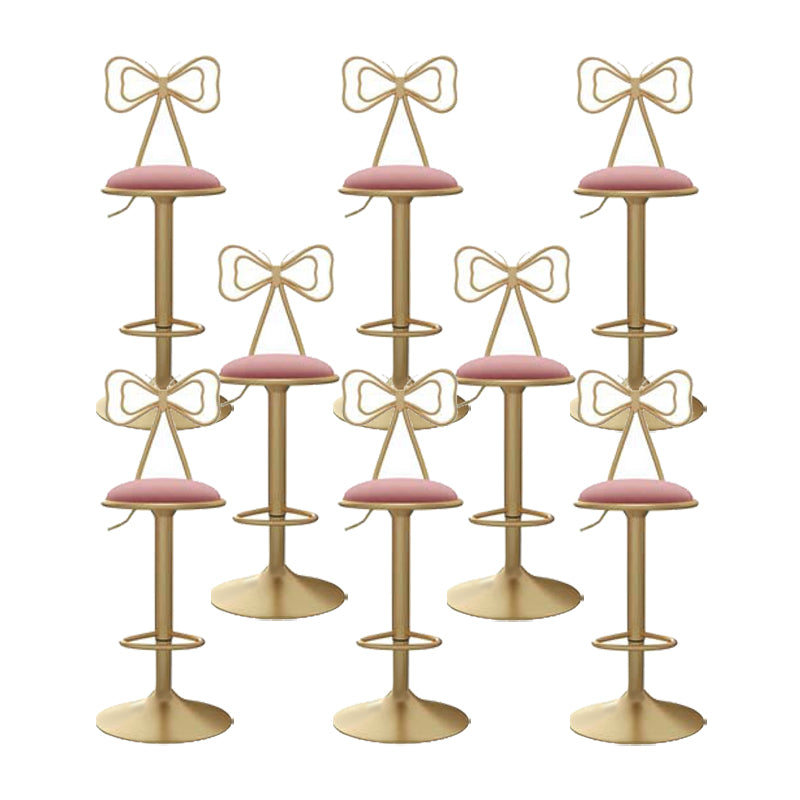 Glam Low Back Dining Stools Adjustable Height Bar Stools with Footrest Pink 8 Piece Set Clearhalo 'Bar Furniture' 'Bar Stools' 'bar_stools' 'furn' 'furn_bar_stools' 'Furniture' 'Kitchen & Dining Furniture' 6870249