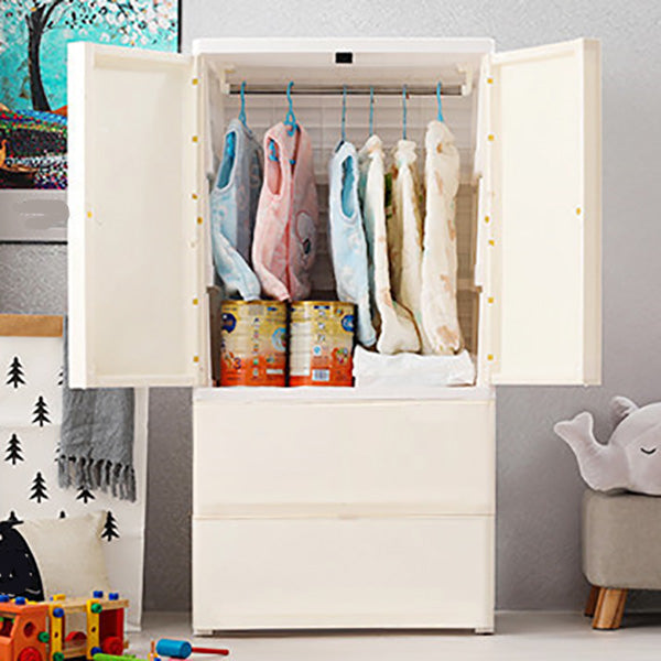 Contemporary Wardrobe Armoire with Drawer Plastic Wardrobe Cabinet 23"L x 16"W x 45"H With Clothing Rod Clearhalo 'Armoires & Wardrobes' 'armoires_wardrobes' 'Bedroom Furniture' 'furn' 'furn_armoires_wardrobes' 'Furniture' 6870441