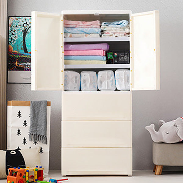Contemporary Wardrobe Armoire with Drawer Plastic Wardrobe Cabinet 23"L x 16"W x 53"H Without Clothing Rod Clearhalo 'Armoires & Wardrobes' 'armoires_wardrobes' 'Bedroom Furniture' 'furn' 'furn_armoires_wardrobes' 'Furniture' 6870447