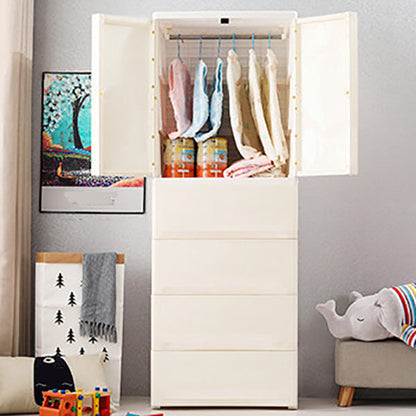 Contemporary Wardrobe Armoire with Drawer Plastic Wardrobe Cabinet 22.8"L x 15.7"W x 61"H With Clothing Rod