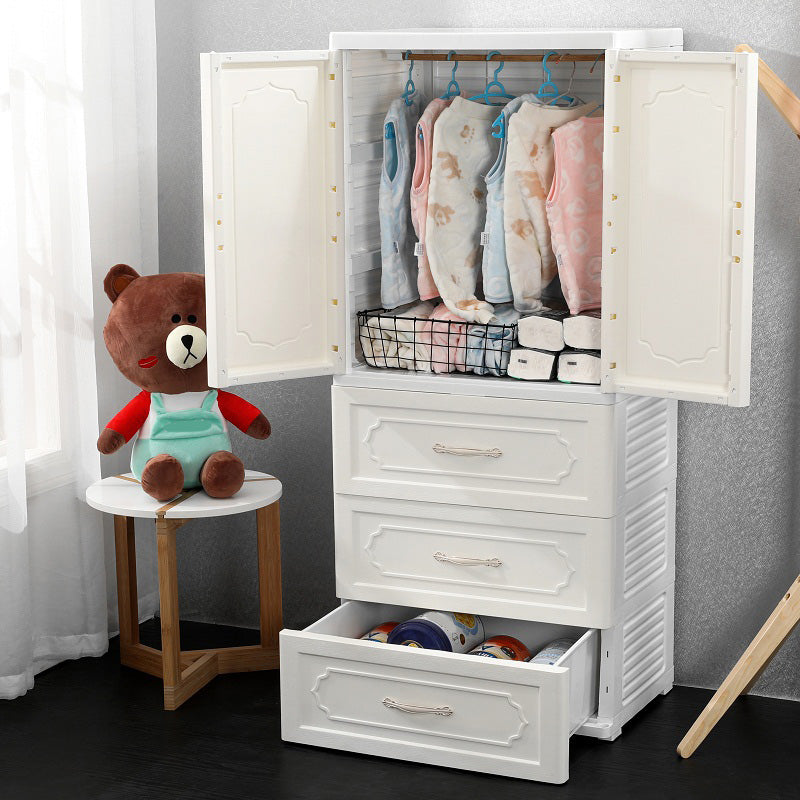 Contemporary Wardrobe Armoire with Drawer Plastic Wardrobe Cabinet Clearhalo 'Armoires & Wardrobes' 'armoires_wardrobes' 'Bedroom Furniture' 'furn' 'furn_armoires_wardrobes' 'Furniture' 6870457