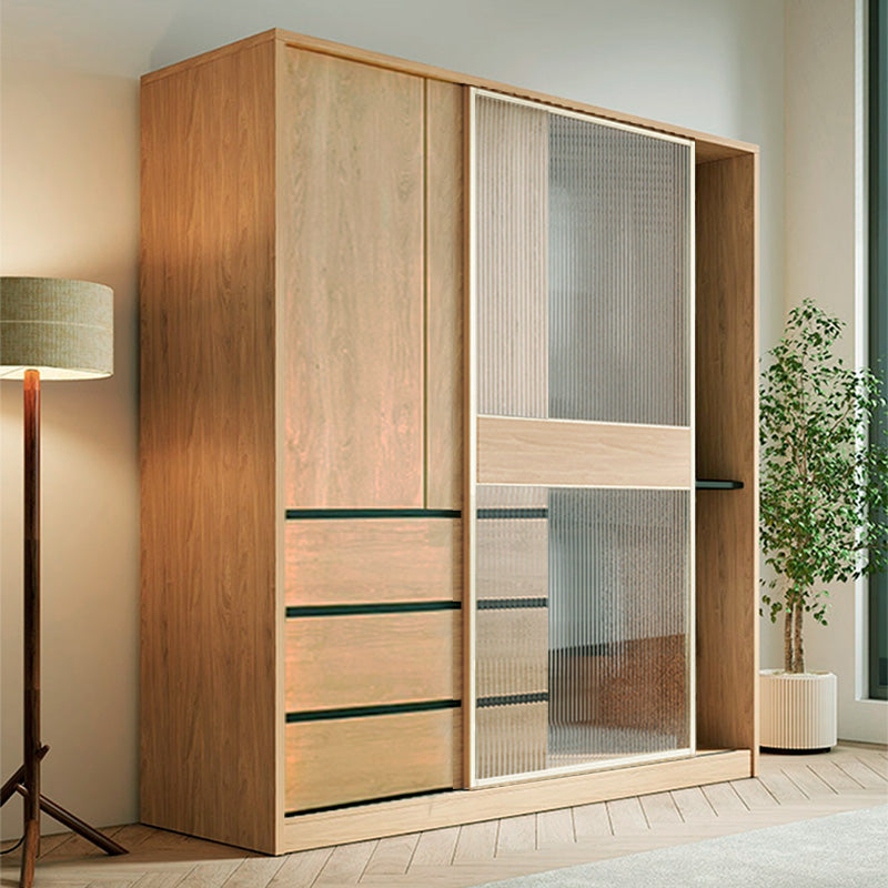 Engineered Wood Wardrobe Armoire with Drawer Modern Wardrobe Closet
