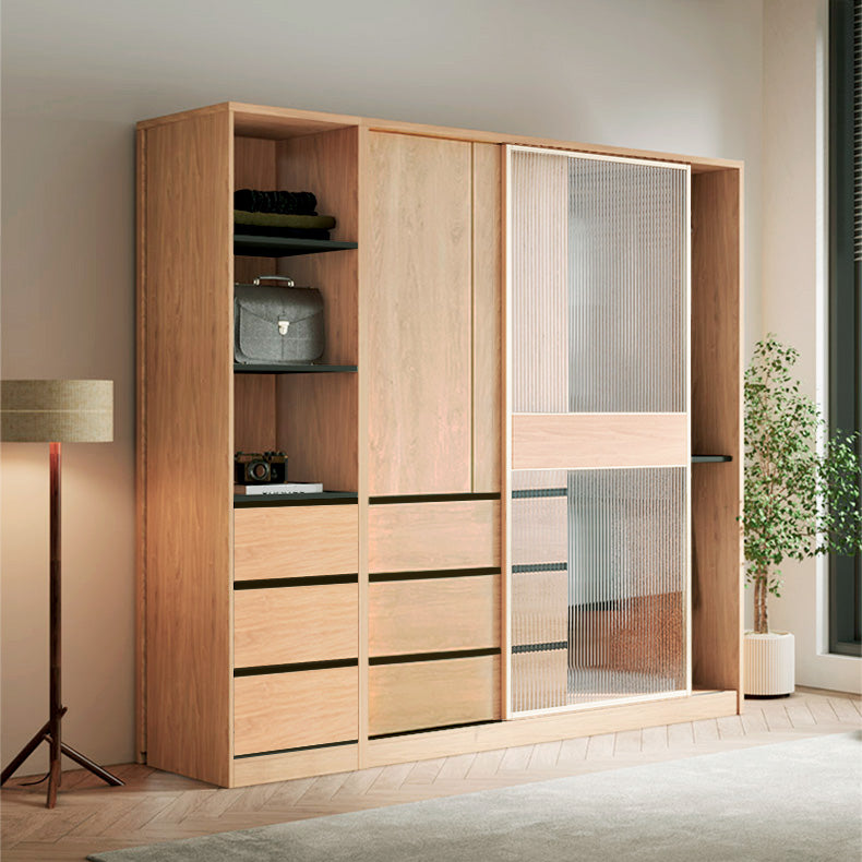 Engineered Wood Wardrobe Armoire with Drawer Modern Wardrobe Closet