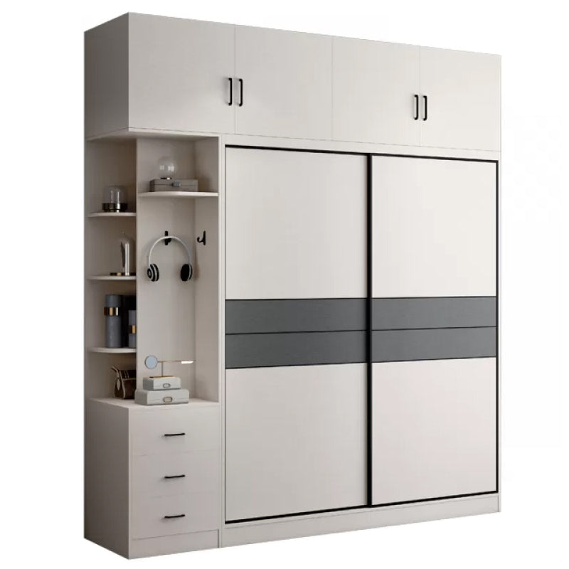 Armoire de garde-robe en bois coulissant à 2 portes Armoire de garde-robe autoportante moderne avec 2 tiroirs