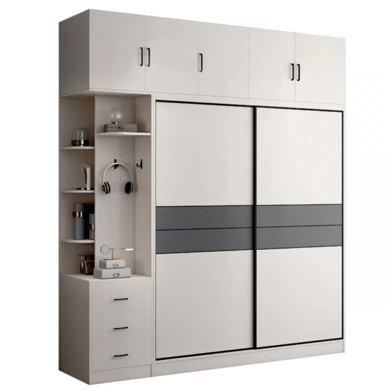 Armoire de garde-robe en bois coulissant à 2 portes Armoire de garde-robe autoportante moderne avec 2 tiroirs