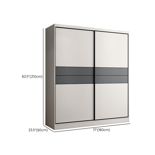 スライド2ドアウッドワードローブキャビネット2つの引き出し付きモダンな自立型ワードローブ鎧