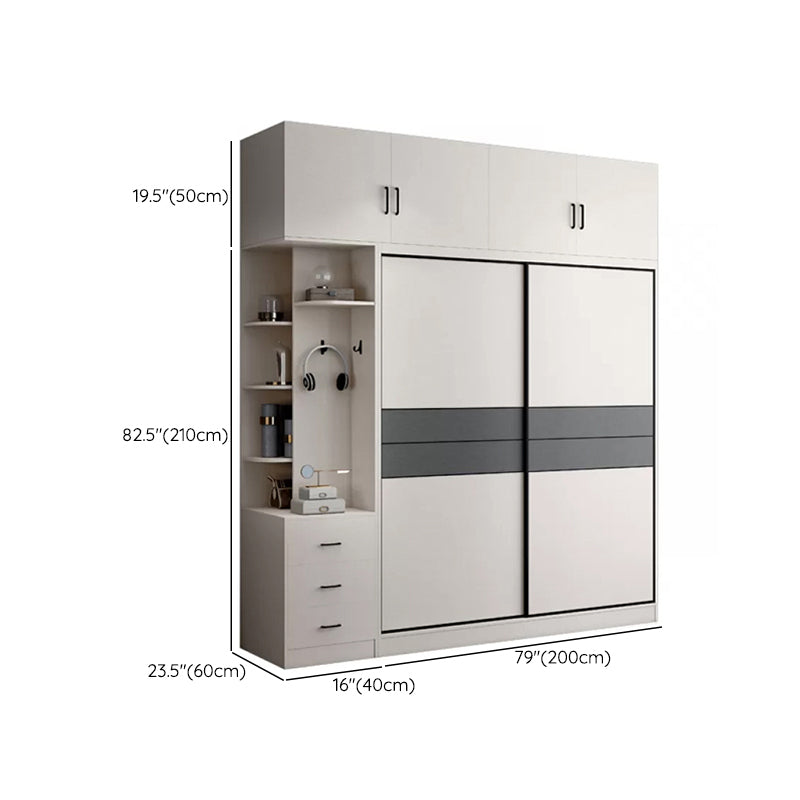 Armoire de garde-robe en bois coulissant à 2 portes Armoire de garde-robe autoportante moderne avec 2 tiroirs