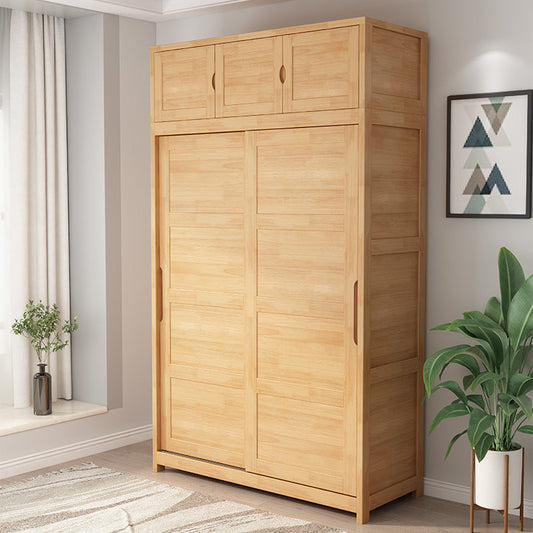 Contemporary Sliding Door Cabinet Rubberwood Storage Cabinet with Legs