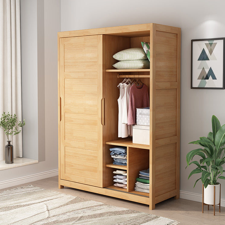 Contemporary Sliding Door Cabinet Rubberwood Storage Cabinet with Legs