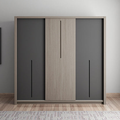 Grey Contemporary Storage Cabinet Faux Wood Cabinet with Sliding Doors
