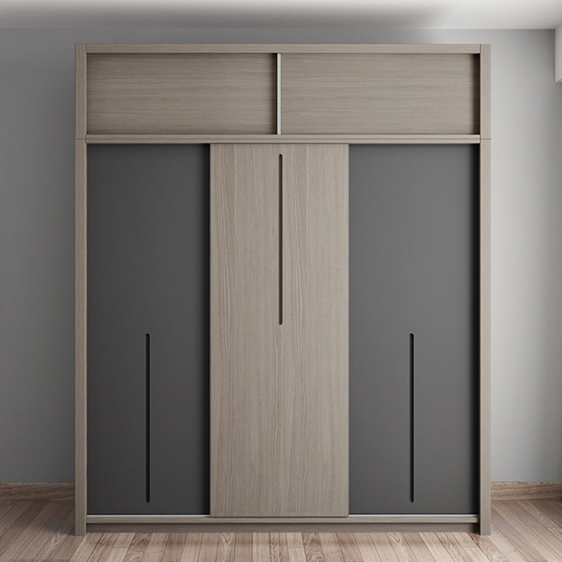 Grey Contemporary Storage Cabinet Faux Wood Cabinet with Sliding Doors