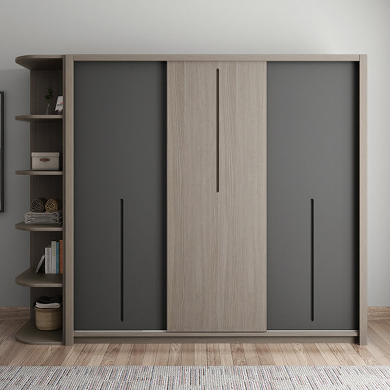 Grey Contemporary Storage Cabinet Faux Wood Cabinet with Sliding Doors
