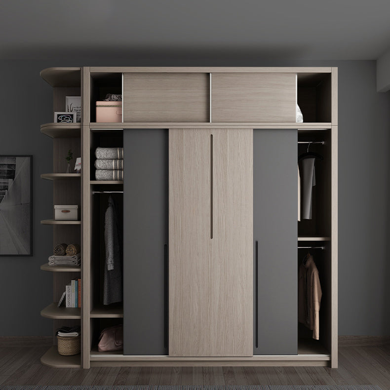 Grey Contemporary Storage Cabinet Faux Wood Cabinet with Sliding Doors