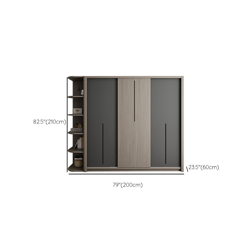 Grey Contemporary Storage Cabinet Faux Wood Cabinet with Sliding Doors
