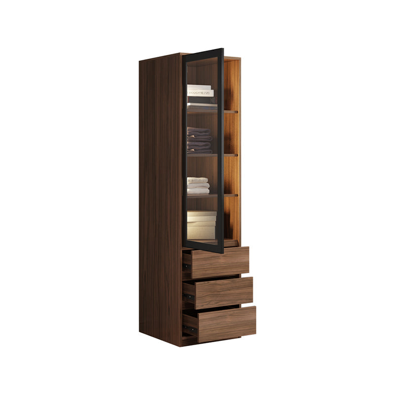 Brown Storage Cabinet with Glass Doors Contemporary Cabinet with Drawers