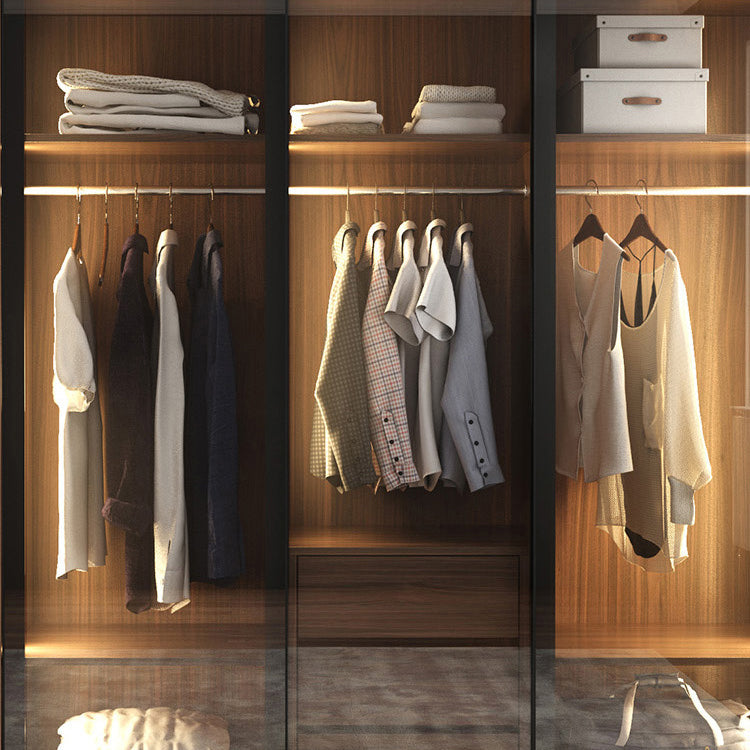 Brown Storage Cabinet with Glass Doors Contemporary Cabinet with Drawers