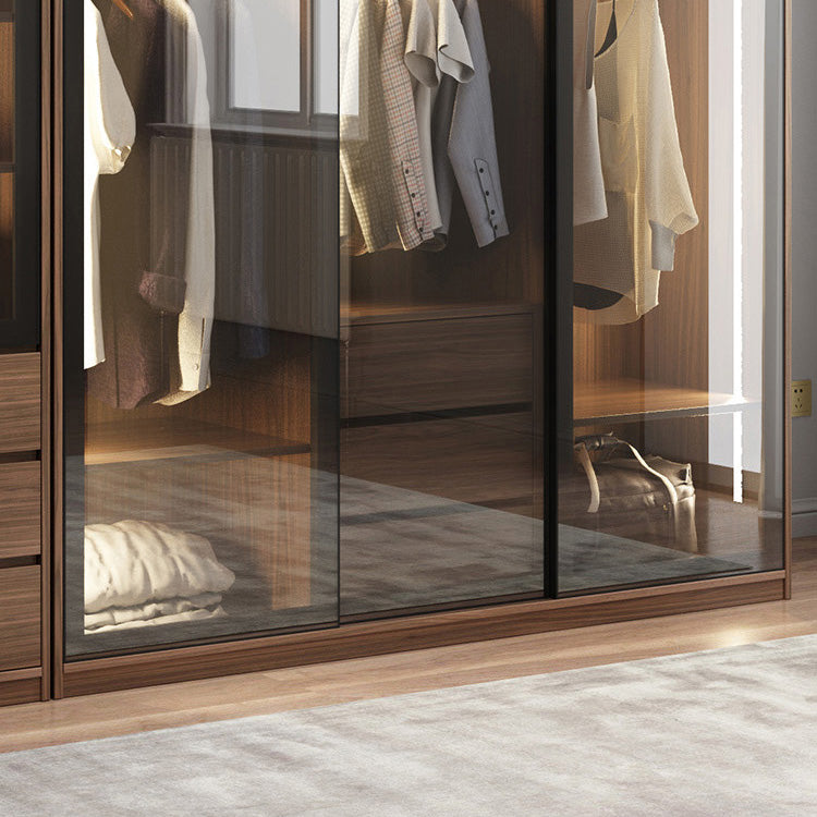 Brown Storage Cabinet with Glass Doors Contemporary Cabinet with Drawers