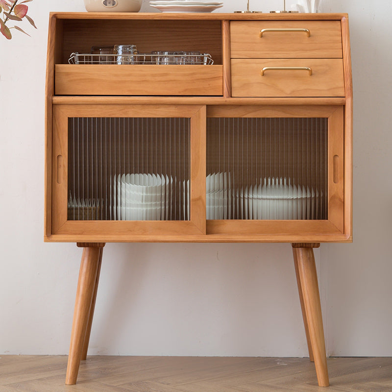 Pine Curio Curio Porte scorrevoli per la visualizzazione contemporanea con cassetti