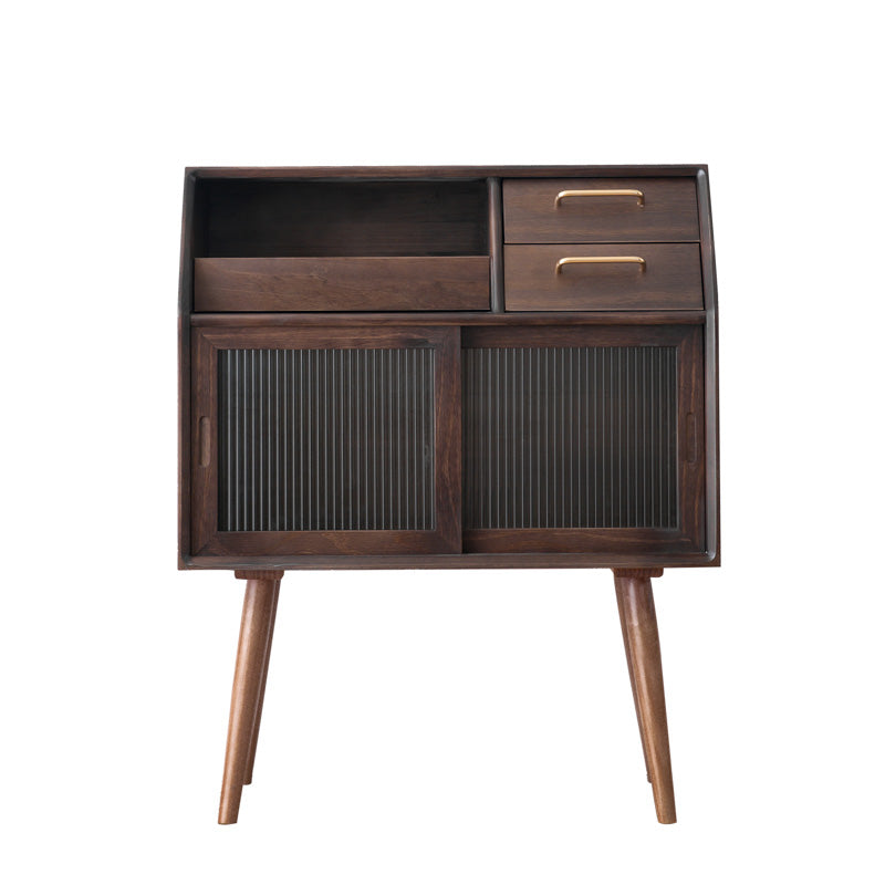 Pine Curio Curio Porte scorrevoli per la visualizzazione contemporanea con cassetti