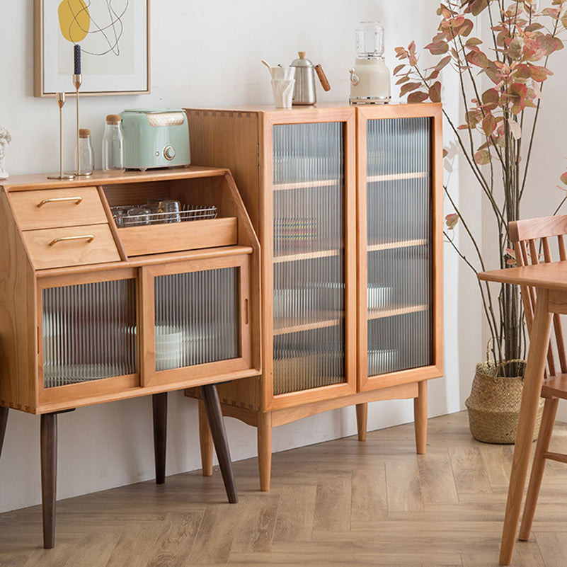 Pine Curio Curio Porte scorrevoli per la visualizzazione contemporanea con cassetti