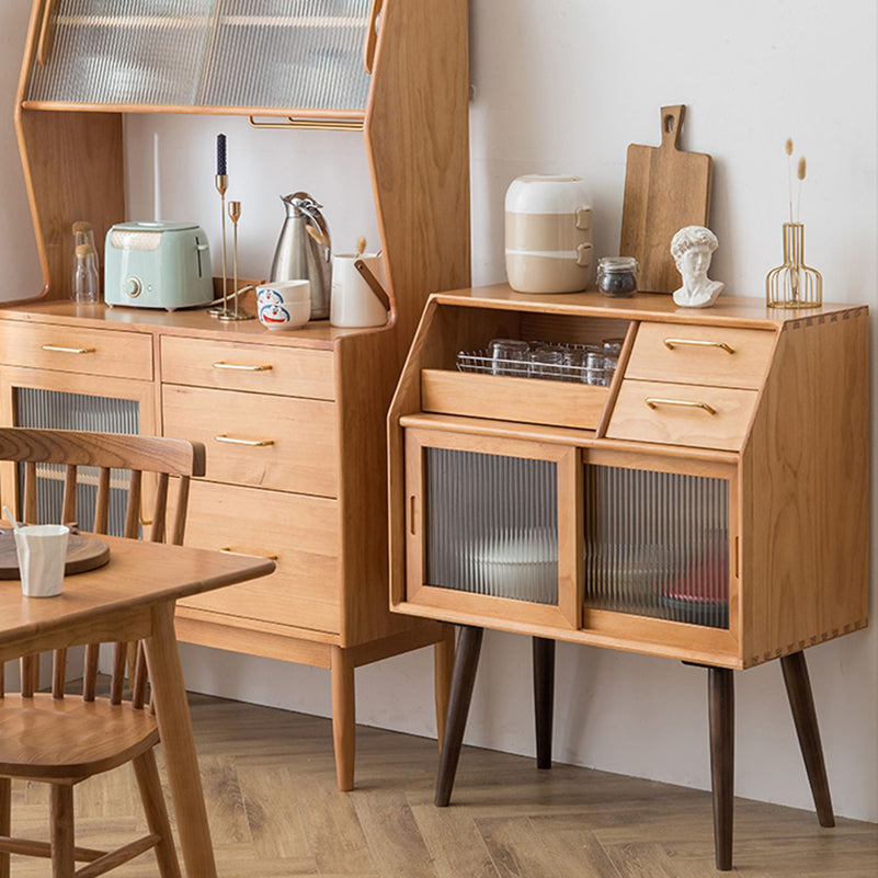 Pine Curio Curio Porte scorrevoli per la visualizzazione contemporanea con cassetti