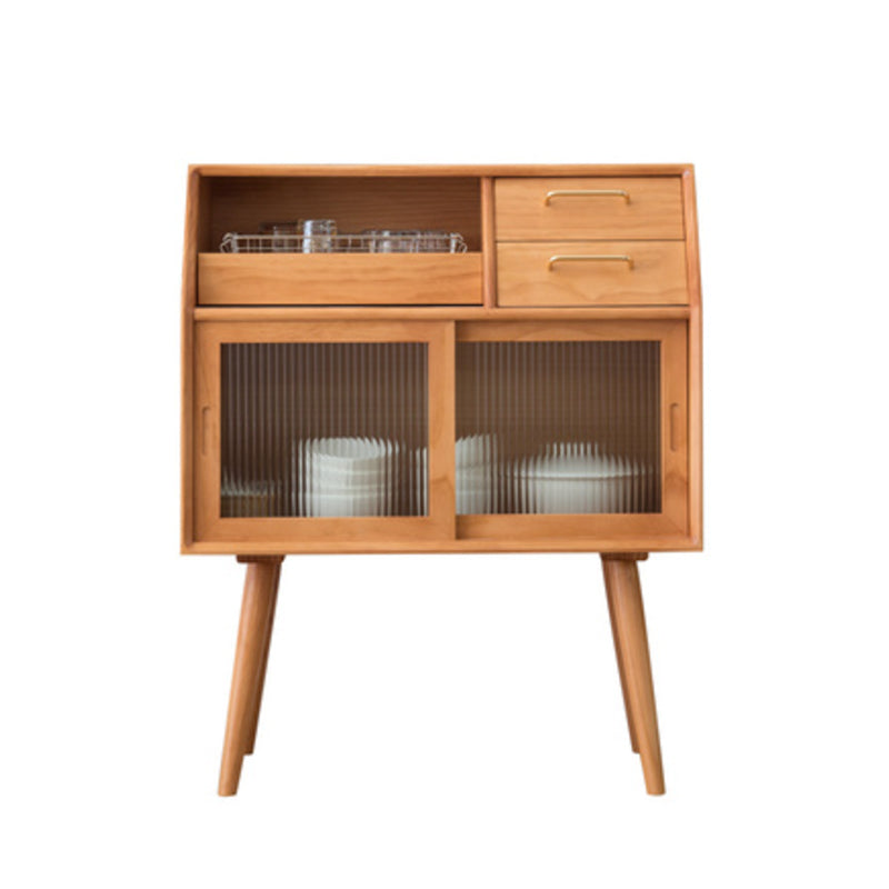 Pine Curio Curio Porte scorrevoli per la visualizzazione contemporanea con cassetti