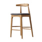 Faux Leather Dining Stools Industrial Bar Stool with Solid Wood Base