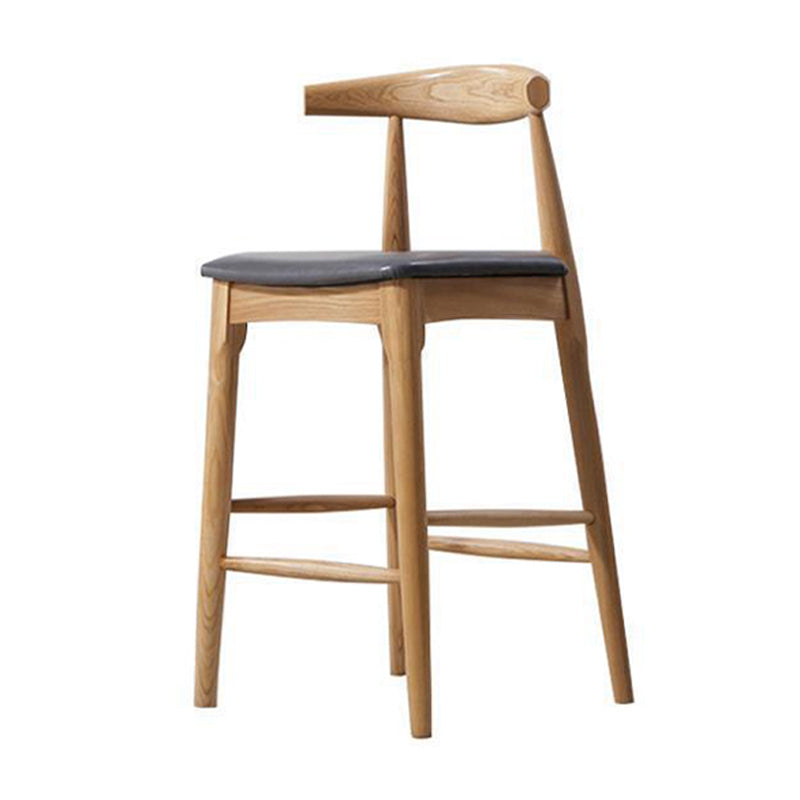 Faux Leather Dining Stools Industrial Bar Stool with Solid Wood Base