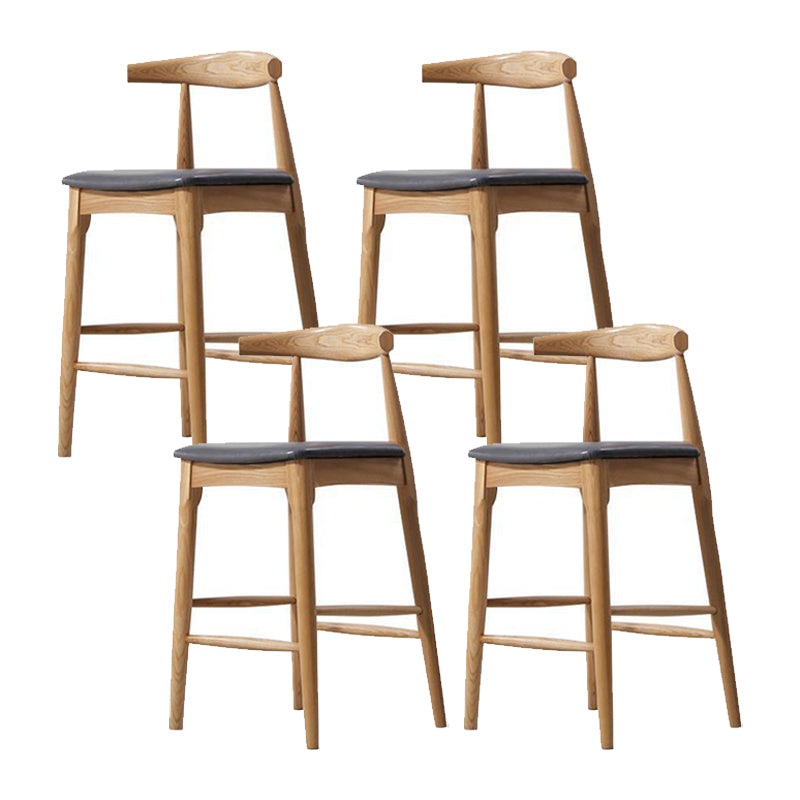 Faux Leather Dining Stools Industrial Bar Stool with Solid Wood Base