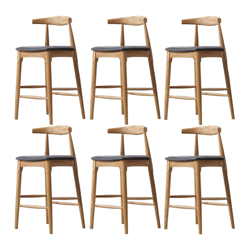 Faux Leather Dining Stools Industrial Bar Stool with Solid Wood Base