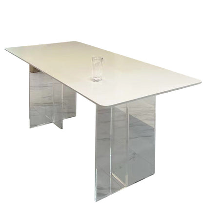 Contemporary 1/2/5 Pieces Furniture Rectangle Solid Wood Dining Set in White Bright White 47"L x 24"W Clearhalo 'Dining Room Sets' 'Dining Tables & Seating' 'dining_room_set' 'furn' 'furn_dining_room_set' 'Furniture' 'Kitchen & Dining Furniture' 6873585