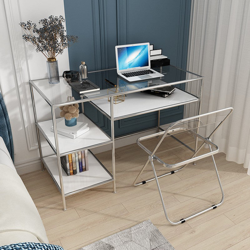 Escritorio de oficina moderno de escritorio rectangular de madera con estantes, 23.62 "W