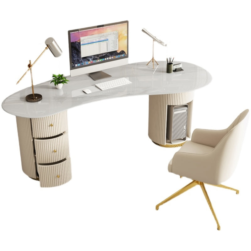 モダンな3引き出しオフィスデスクストーン29.53 "背の高い白いライティングデスク