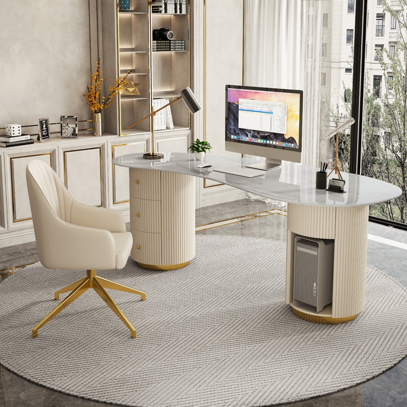 モダンな3引き出しオフィスデスクストーン29.53 "背の高い白いライティングデスク