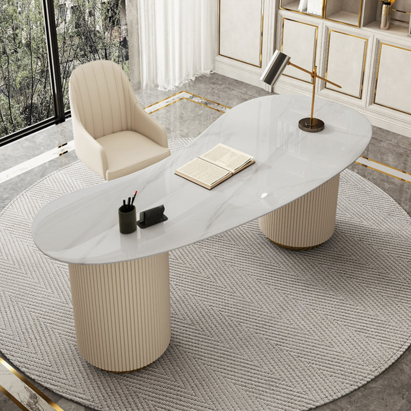 モダンな3引き出しオフィスデスクストーン29.53 "背の高い白いライティングデスク