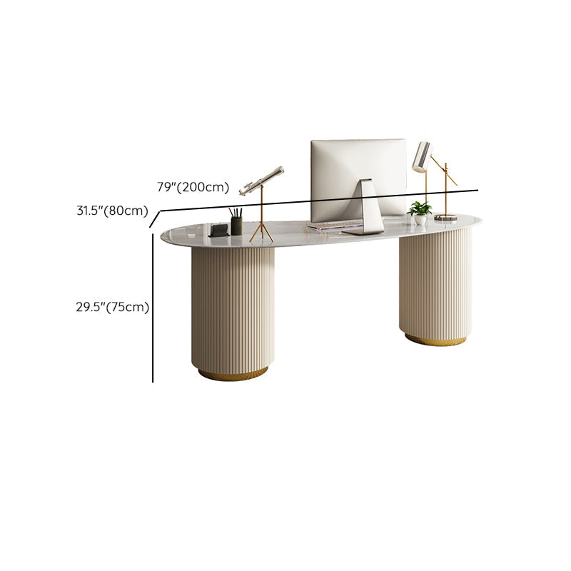 モダンな3引き出しオフィスデスクストーン29.53 "背の高い白いライティングデスク