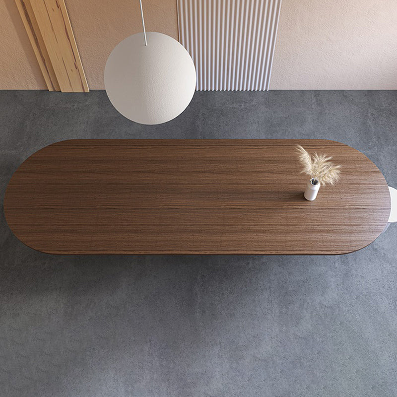 Tavoli per laptop per ufficio a forma di ovale scrivania in legno in bianco e marrone