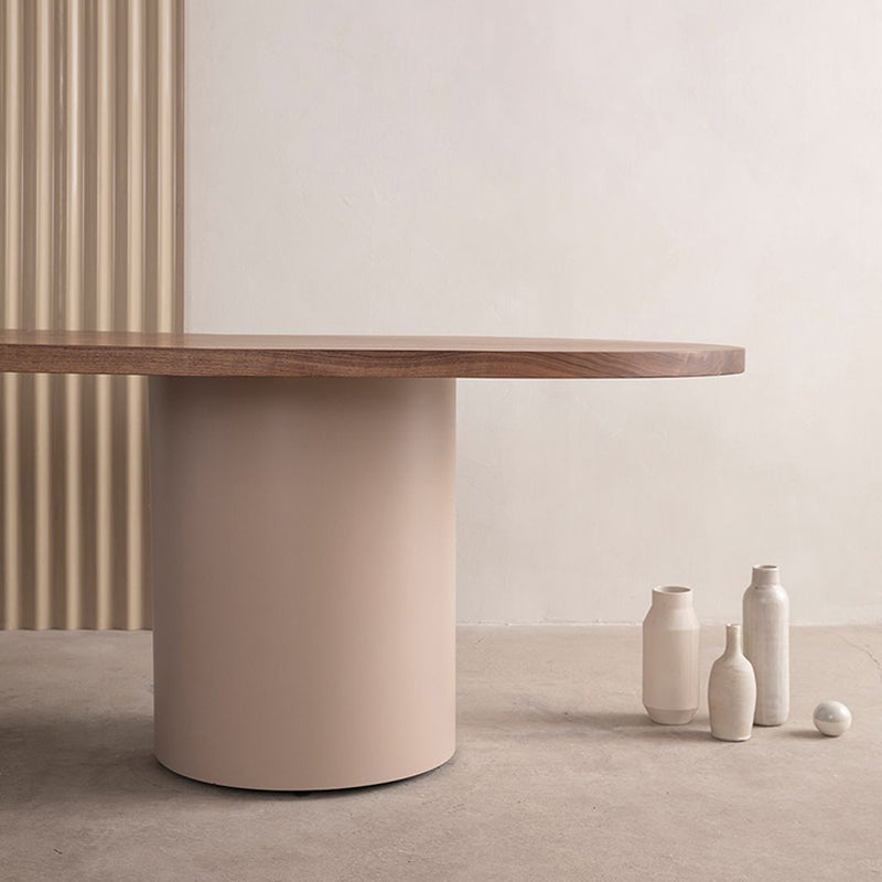 Tavoli per laptop per ufficio a forma di ovale scrivania in legno in bianco e marrone