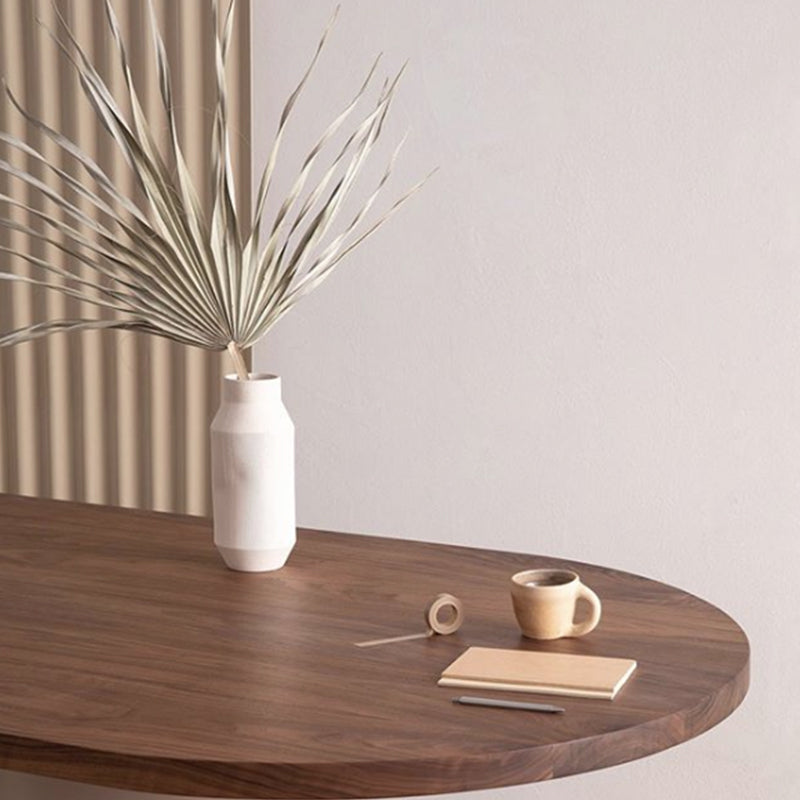 Tavoli per laptop per ufficio a forma di ovale scrivania in legno in bianco e marrone