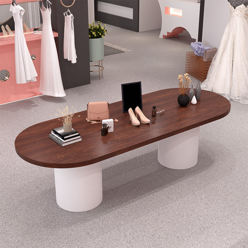 Conferenza per ufficio a forma di ovale Tavolo da scrittura in legno in bianco e marrone