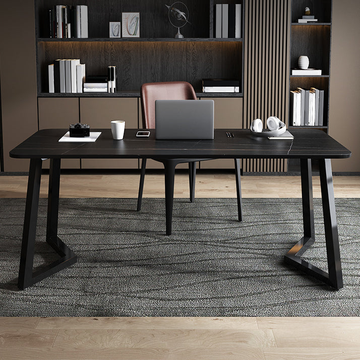 Rectangular Shaped Office Table Stone Writing Desk in Grey/White/Black Clearhalo 'furn' 'furn_office_desk' 'Furniture' 'Office Desks' 'Office Furniture' 'office_desk' 6874381