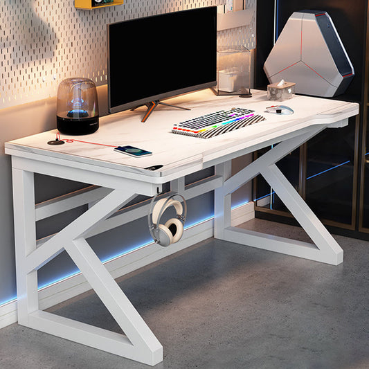 Industrial Gaming Desk Stone Sled Base Computer Desk , 23.62" Wide White White