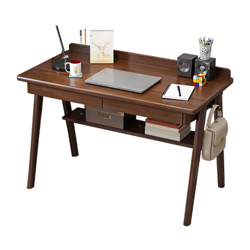 Rectangular Shaped Office Table Stone Writing Desk in Brown/Natural/White Walnut Shelves Clearhalo 'furn' 'furn_office_desk' 'Furniture' 'Office Desks' 'Office Furniture' 'office_desk' 6874537