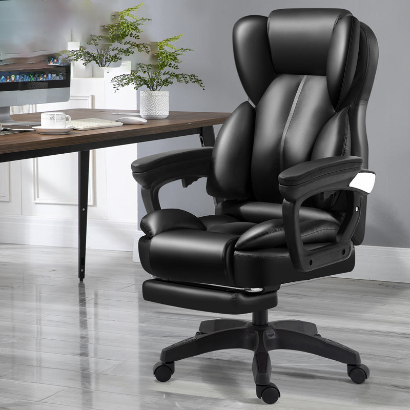 Modern Swivel Chair Adjustable Seat Height Faux Leather Office Chair with Wheels Black 1 Piece With Footrest Clearhalo 'furn' 'furn_office_chair' 'Furniture' 'Office Chairs' 'Office Furniture' 'office_chair' 6875859
