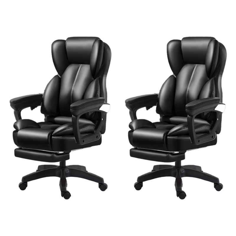 Modern Swivel Chair Adjustable Seat Height Faux Leather Office Chair with Wheels Black 2 Piece Set With Footrest Clearhalo 'furn' 'furn_office_chair' 'Furniture' 'Office Chairs' 'Office Furniture' 'office_chair' 6875861