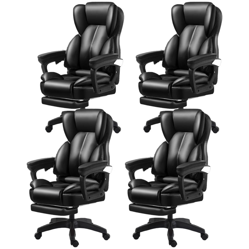Modern Swivel Chair Adjustable Seat Height Faux Leather Office Chair with Wheels Black 4 Piece Set With Footrest Clearhalo 'furn' 'furn_office_chair' 'Furniture' 'Office Chairs' 'Office Furniture' 'office_chair' 6875863
